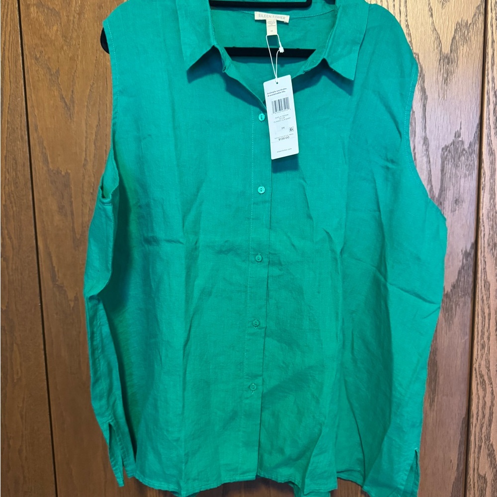 Eileen Fisher Teal Button-Up Blouse